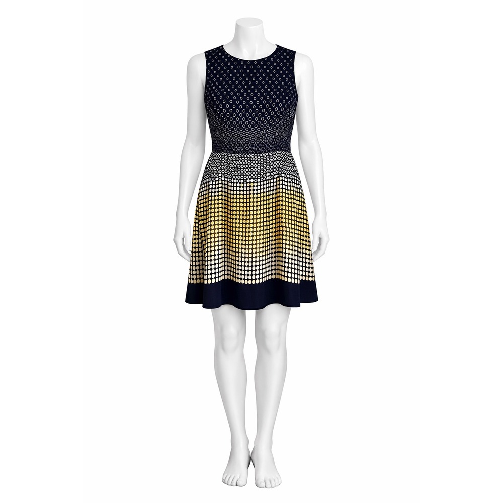 Harve Benard Signature Dress Women 8 Black Yellow Geometric Polka Dot Sleeveless